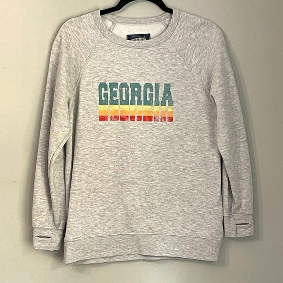 State of Mine Georgia crew neck sweatshirt in Heather gray & colorful script; M - Picture 1 of 5